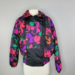 Vintage Womens Colorful Large Floral Ski Jacket